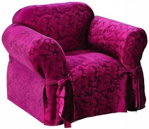 SureFit Home Décor Scroll Chair Cover with Waterfall Skirt and Ties, Relaxed Fit, 100 Percent Cotton, Machine Washable, One Piece, Brown Color in Saudi Arabia