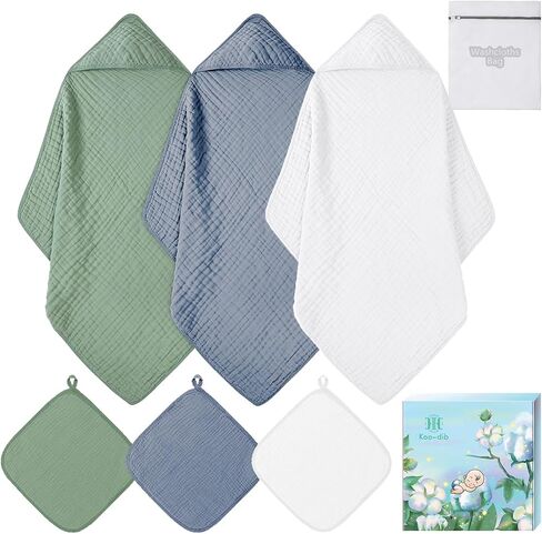 Baby Towels, 6 Pcs Baby Bath Towels & Washcloth Set for Baby Girl Boy Shower Gifts, Hooded Baby Towels for Baby Bath Towels Essentials, Baby Towels for Newborn, Muslin Cotton Hooded Baby Towels in Saudi Arabia
