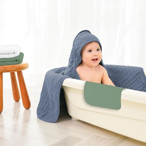Baby Towels, 6 Pcs Baby Bath Towels & Washcloth Set for Baby Girl Boy Shower Gifts, Hooded Baby Towels for Baby Bath Towels Essentials, Baby Towels for Newborn, Muslin Cotton Hooded Baby Towels in Saudi Arabia