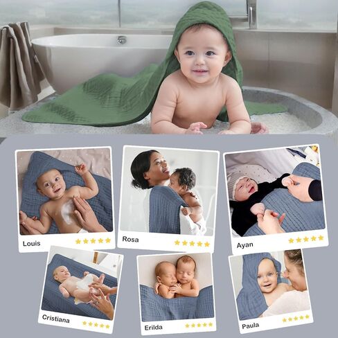 Baby Towels, 6 Pcs Baby Bath Towels & Washcloth Set for Baby Girl Boy Shower Gifts, Hooded Baby Towels for Baby Bath Towels Essentials, Baby Towels for Newborn, Muslin Cotton Hooded Baby Towels in Saudi Arabia