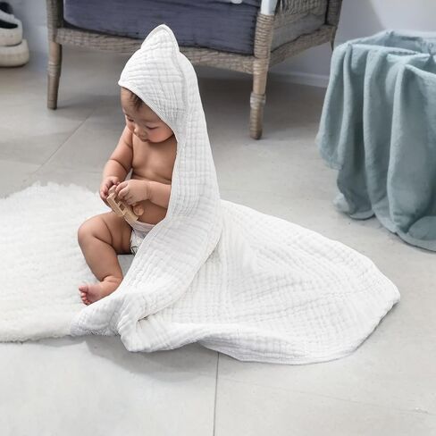 Baby Towels, 6 Pcs Baby Bath Towels & Washcloth Set for Baby Girl Boy Shower Gifts, Hooded Baby Towels for Baby Bath Towels Essentials, Baby Towels for Newborn, Muslin Cotton Hooded Baby Towels in Saudi Arabia