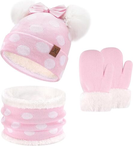 Toddler Baby Winter Hat Scarf Gloves Set Kids Warm Cotton Knit Beanie Neck Warmer Mittens 0-4 Years Old Girls Gifts in Kuwait