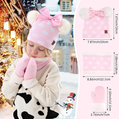 Toddler Baby Winter Hat Scarf Gloves Set Kids Warm Cotton Knit Beanie Neck Warmer Mittens 0-4 Years Old Girls Gifts in Kuwait