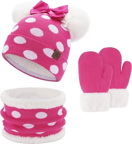 Toddler Baby Winter Hat Scarf Gloves Set Kids Warm Cotton Knit Beanie Neck Warmer Mittens 0-4 Years Old Girls Gifts in Kuwait