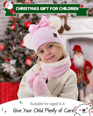 Toddler Baby Winter Hat Scarf Gloves Set Kids Warm Cotton Knit Beanie Neck Warmer Mittens 0-4 Years Old Girls Gifts in Kuwait
