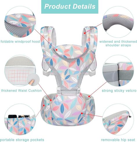 6 in 1 Front Back Facing Baby Carrier Newborn to Toddler, Toddler Carrier with Hip Seat Perfect for Hiking Travel and Everyday Family Events in Saudi Arabia