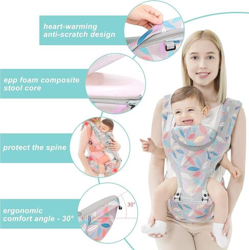 6 in 1 Front Back Facing Baby Carrier Newborn to Toddler, Toddler Carrier with Hip Seat Perfect for Hiking Travel and Everyday Family Events in Saudi Arabia