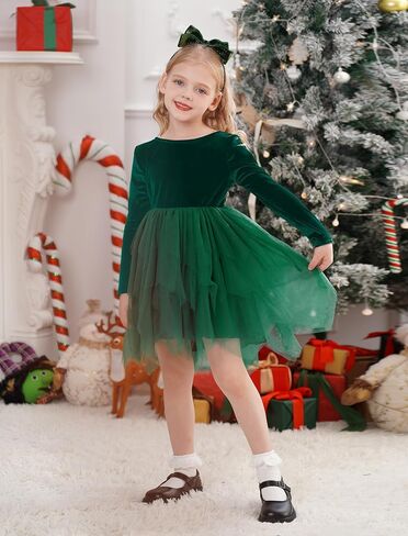 Baby Girls Long Sleeve Velvet Tulle Tutu Dress Fall Winter Flower Girl Dresses 1st Christmas Birthday Party Outfits in Kuwait
