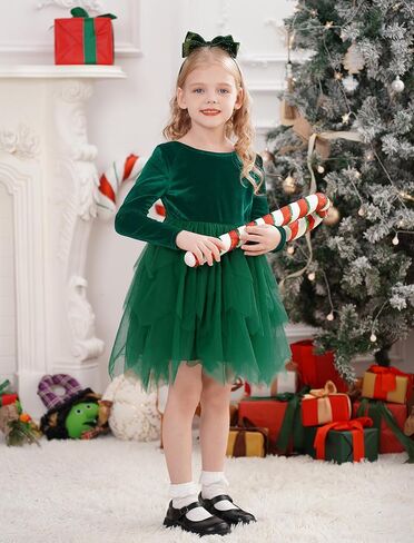 Baby Girls Long Sleeve Velvet Tulle Tutu Dress Fall Winter Flower Girl Dresses 1st Christmas Birthday Party Outfits in Kuwait