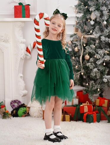 Baby Girls Long Sleeve Velvet Tulle Tutu Dress Fall Winter Flower Girl Dresses 1st Christmas Birthday Party Outfits in Kuwait