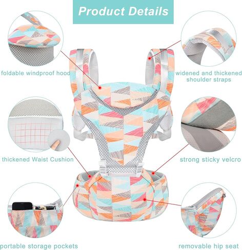 6 in 1 Front Back Facing Baby Carrier Newborn to Toddler, Toddler Carrier with Hip Seat Perfect for Hiking Travel and Everyday Family Events in Saudi Arabia