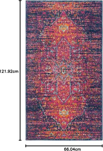 SAFAVIEH Evoke Collection 2'2" x 4' Blue / Fuchsia EVK275F Oriental Medallion Distressed Non-Shedding Living Room Bedroom Accent Rug in Saudi Arabia