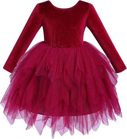 Baby Girls Long Sleeve Velvet Tulle Tutu Dress Fall Winter Flower Girl Dresses 1st Christmas Birthday Party Outfits in Kuwait
