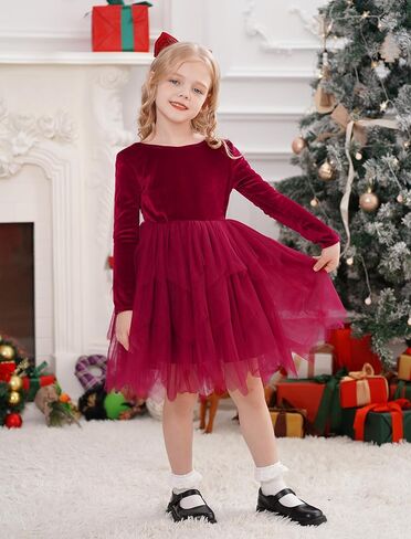 Baby Girls Long Sleeve Velvet Tulle Tutu Dress Fall Winter Flower Girl Dresses 1st Christmas Birthday Party Outfits in Kuwait