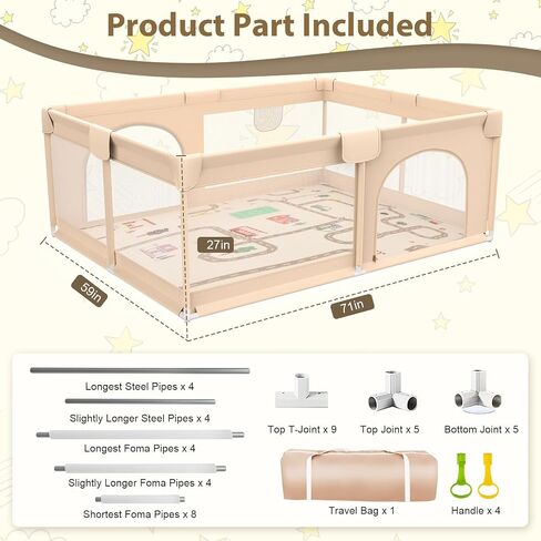 Playpen with Mat 71x59inch - Extra Large Baby Playpen for Babies and Toddlers - Indoor and Outdoor Baby Playpen with Soft Breathable Mesh Cover - Sturdy Foam Baby Gate Playpen (Apricot) in Saudi Arabia