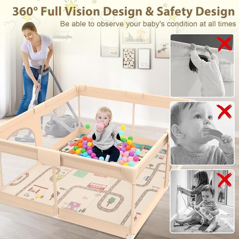 Playpen with Mat 71x59inch - Extra Large Baby Playpen for Babies and Toddlers - Indoor and Outdoor Baby Playpen with Soft Breathable Mesh Cover - Sturdy Foam Baby Gate Playpen (Apricot) in Saudi Arabia