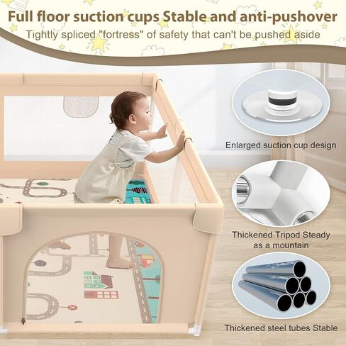 Playpen with Mat 71x59inch - Extra Large Baby Playpen for Babies and Toddlers - Indoor and Outdoor Baby Playpen with Soft Breathable Mesh Cover - Sturdy Foam Baby Gate Playpen (Apricot) in Saudi Arabia