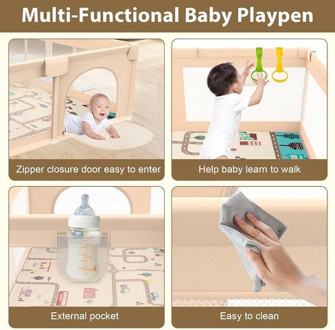 Playpen with Mat 71x59inch - Extra Large Baby Playpen for Babies and Toddlers - Indoor and Outdoor Baby Playpen with Soft Breathable Mesh Cover - Sturdy Foam Baby Gate Playpen (Apricot) in Saudi Arabia