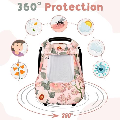 Windproof Baby Car Seat Cover, 3D Mink Dot Infant Car Seat Canopy with Breathable Mesh Window, Baby Carrier Cover for All Seasons, Easy Access Carseat Carrier Snug Fit Infant Stroller(Purple Flower) in Saudi Arabia