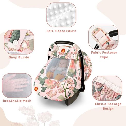 Windproof Baby Car Seat Cover, 3D Mink Dot Infant Car Seat Canopy with Breathable Mesh Window, Baby Carrier Cover for All Seasons, Easy Access Carseat Carrier Snug Fit Infant Stroller(Purple Flower) in Saudi Arabia