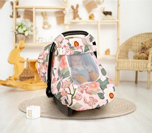 Windproof Baby Car Seat Cover, 3D Mink Dot Infant Car Seat Canopy with Breathable Mesh Window, Baby Carrier Cover for All Seasons, Easy Access Carseat Carrier Snug Fit Infant Stroller(Purple Flower) in Saudi Arabia