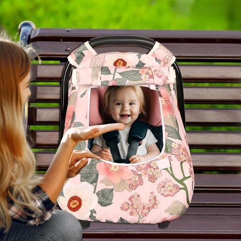 Windproof Baby Car Seat Cover, 3D Mink Dot Infant Car Seat Canopy with Breathable Mesh Window, Baby Carrier Cover for All Seasons, Easy Access Carseat Carrier Snug Fit Infant Stroller(Purple Flower) in Saudi Arabia