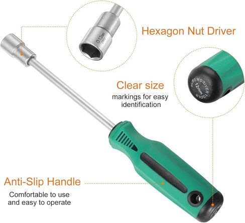HARFINGTON Metric Nut Driver 12mm Dia 130mm Shank CR-V 6 Point Hex Hexagon Socket Wrench Screwdriver with Non-Slip Handle for Tightening and Loosening Fasteners in Kuwait