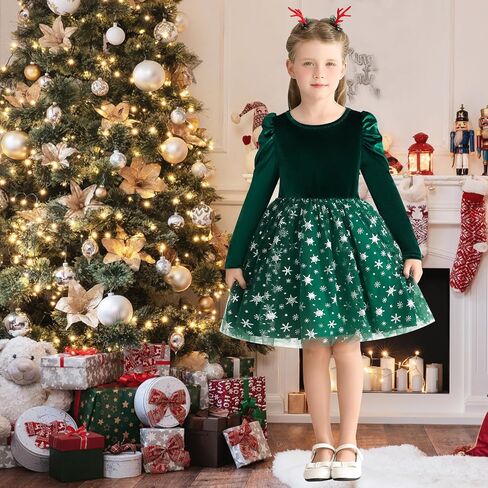 Toddler Baby Girl Christmas Dress Little Girls Velvet Tulle Tutu Dresses Kids Long Sleeve Fall Winter Xmas Outfits in Saudi Arabia