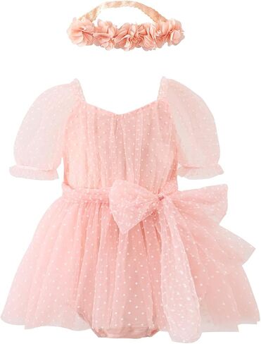 Baby Girl Princess Dress, Tulle Dress Baby Fairy Dress with Flower Headband in Saudi Arabia