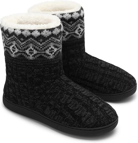 festooning Women's Warm Knitted Ankle Boots Anti-Skide Faux Fleece Bootie Slippers Comfy Winter Indoor House Shoes in Saudi Arabia