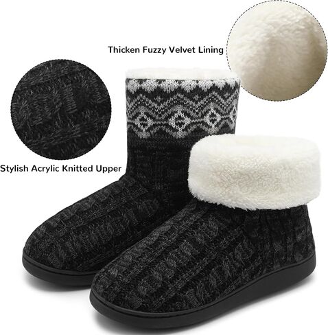 festooning Women's Warm Knitted Ankle Boots Anti-Skide Faux Fleece Bootie Slippers Comfy Winter Indoor House Shoes in Saudi Arabia