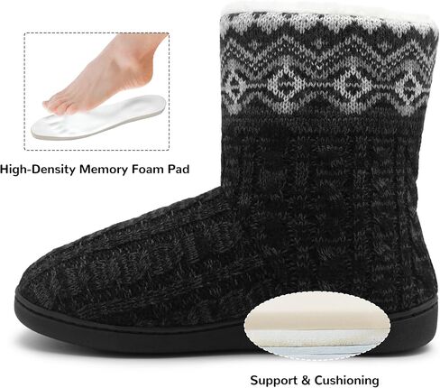 festooning Women's Warm Knitted Ankle Boots Anti-Skide Faux Fleece Bootie Slippers Comfy Winter Indoor House Shoes in Saudi Arabia