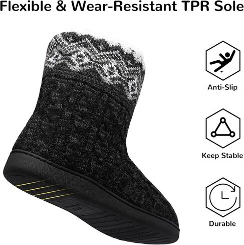 festooning Women's Warm Knitted Ankle Boots Anti-Skide Faux Fleece Bootie Slippers Comfy Winter Indoor House Shoes in Saudi Arabia