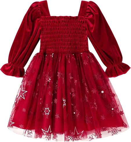 Happy Town Toddler Girl Long Sleeve Velvet Tutu Holiday Dress Fall Winter Clothes Christmas Thanksgiving Day Outfits in Kuwait
