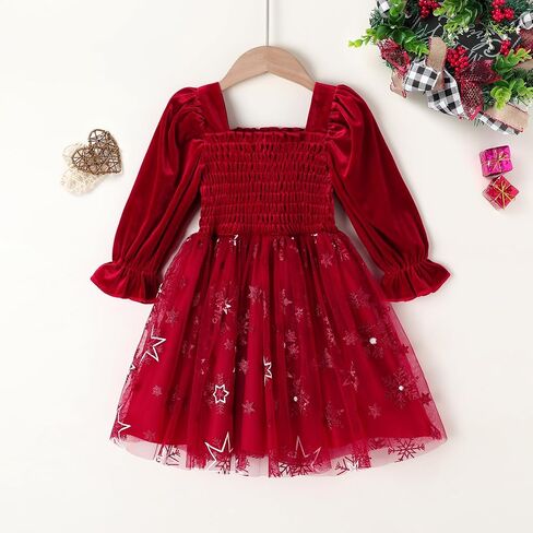 Happy Town Toddler Girl Long Sleeve Velvet Tutu Holiday Dress Fall Winter Clothes Christmas Thanksgiving Day Outfits in Kuwait