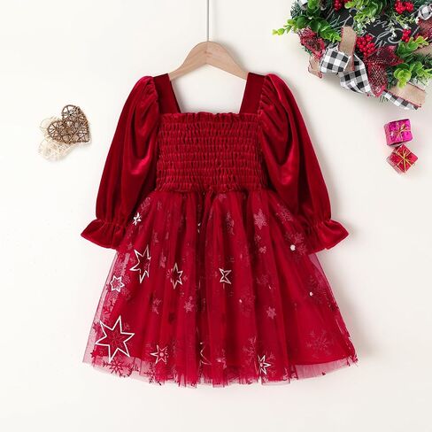 Happy Town Toddler Girl Long Sleeve Velvet Tutu Holiday Dress Fall Winter Clothes Christmas Thanksgiving Day Outfits in Kuwait
