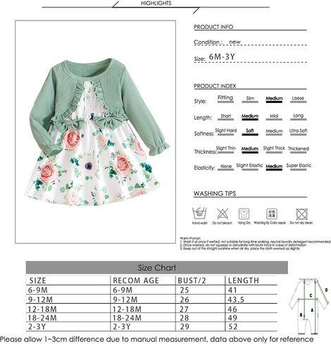 Baby Girls Dress and Cardigan Set False 2Pcs Long Ruffle Sleeve Floral Outfit Infant Bow Spring Dresses Baby Girls Wear in Saudi Arabia