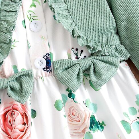 Baby Girls Dress and Cardigan Set False 2Pcs Long Ruffle Sleeve Floral Outfit Infant Bow Spring Dresses Baby Girls Wear in Saudi Arabia