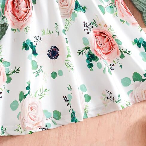 Baby Girls Dress and Cardigan Set False 2Pcs Long Ruffle Sleeve Floral Outfit Infant Bow Spring Dresses Baby Girls Wear in Saudi Arabia