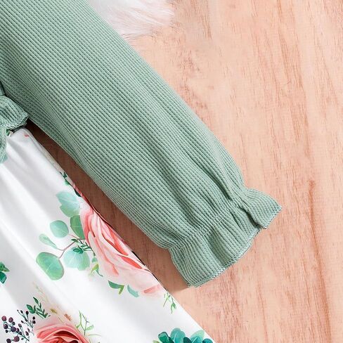 Baby Girls Dress and Cardigan Set False 2Pcs Long Ruffle Sleeve Floral Outfit Infant Bow Spring Dresses Baby Girls Wear in Saudi Arabia
