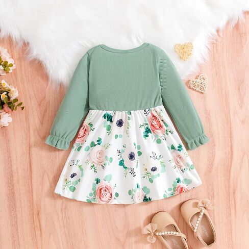 Baby Girls Dress and Cardigan Set False 2Pcs Long Ruffle Sleeve Floral Outfit Infant Bow Spring Dresses Baby Girls Wear in Saudi Arabia