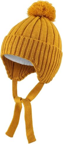 Connectyle Toddler Boys Beanie Hat with Ear Flaps Fleece Lined Winter Hat Kids Pompom Beanies Knit Watch Cap in Kuwait