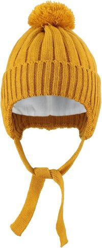 Connectyle Toddler Boys Beanie Hat with Ear Flaps Fleece Lined Winter Hat Kids Pompom Beanies Knit Watch Cap in Kuwait
