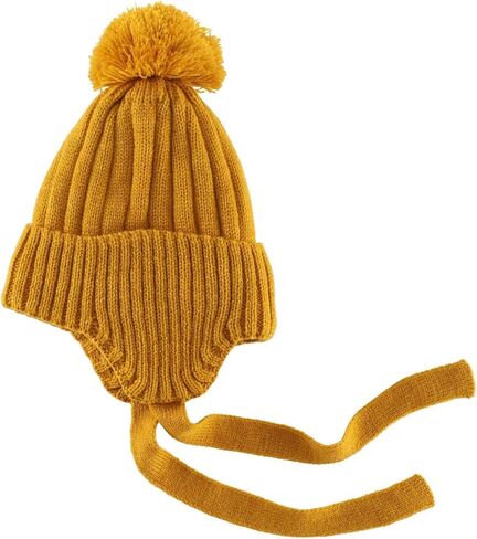 Connectyle Toddler Boys Beanie Hat with Ear Flaps Fleece Lined Winter Hat Kids Pompom Beanies Knit Watch Cap in Kuwait