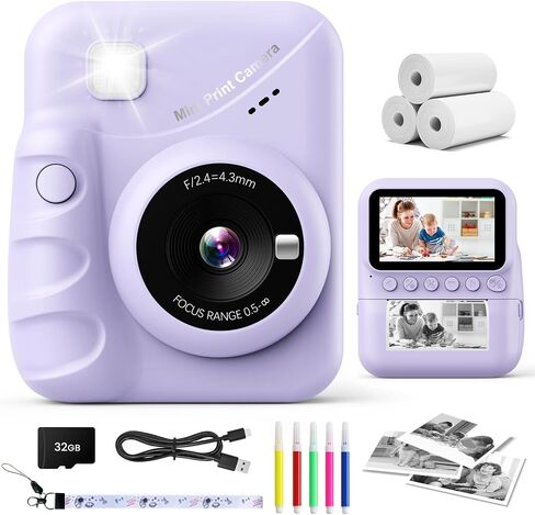Kids Camera Instant Print, 3.0'' Screen 48MP Photo Instant Camera for Kids with 32GB Card, 1080P HD Digital Child Printable Camera, Gift for 3-12 Year Old Girls Boys (Blue) in Saudi Arabia