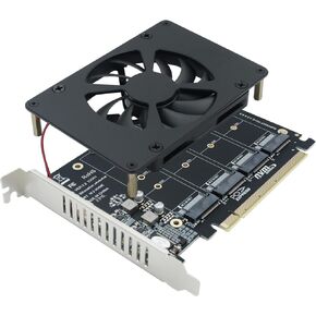 COMeap Quad NVMe PCIe Adapter M.2 NVMe SSD to PCI-e 4.0 3.0 x16 Card with Fan Support 2230 2242 2260 2280 NVMe SSD (PCIe Bifurcation Required)