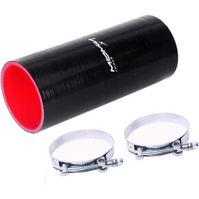 Silicone 4-Ply Long Straight Coupler Silicone Hose 8inch Length Black and Red Color (1.5(38mm))
