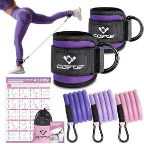 Ankle Resistance Bands with Cuffs, Ankle Bands for Working Out, Ankle Band Cuff for Kickbacks Hip, Leg Glute Exercise Equipment with Training Poster, Resistance Band with Ankle Cuffs for Women