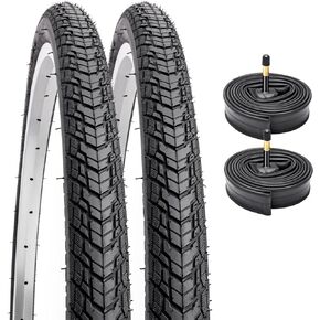 YunSCM 700C Road Bike Tires 700x35C (35-622) and 700C Bike Tubes Schrader Valve and 2 Rim Strips Compatible with 700 x 35C-37C Bike Tires and Tubes(Y-047)