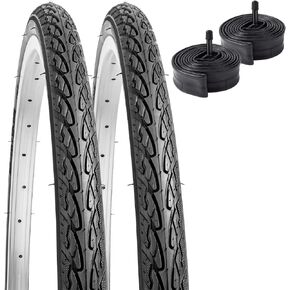 YUNSCM 26" Road Bike Tires 26x1 3/8 (37-590) and 26" Bike Tubes Schrader Valve and 2 Rim Strips Compatible with 26 x 1 3/8 Bike Tires and Tubes (YW028)